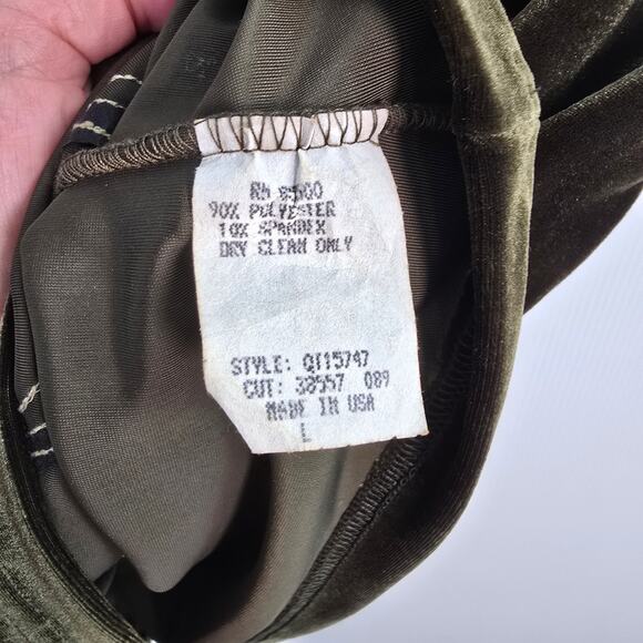 Y2K 90s XOXO Velvet Ruffle Trim Floral Embroidered Tank Top L Dark Green - Picture 4 of 7